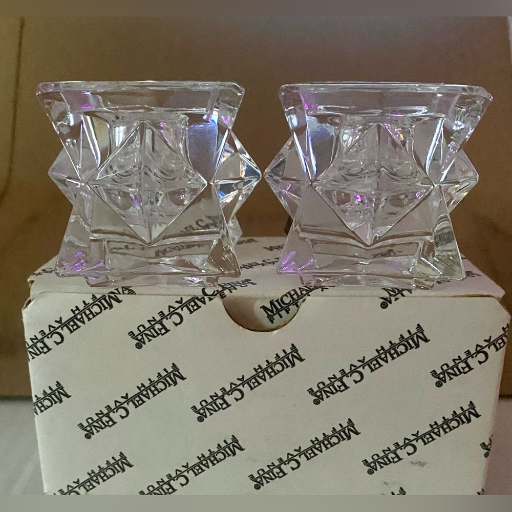 Vintage Michael C Fina Crystal Candle Holders new in Original Box. 📦🎁